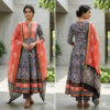 handblock print chanderi silk (black with orange)