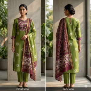 handblock print chanderi silk ( olive green) (copy)