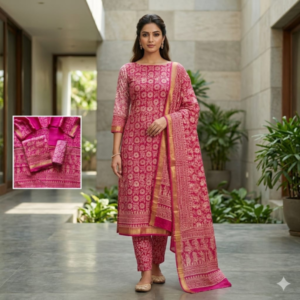 handblock print chanderi silk (pink with yellow fashor) (copy)