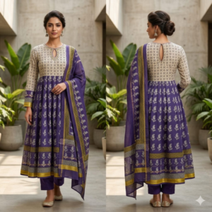 handblock print chanderi silk (purple floral printed) (copy)