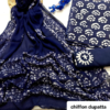 handblock print with chiffon dupatta (navy blue)