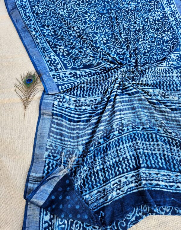 handblock linen saree