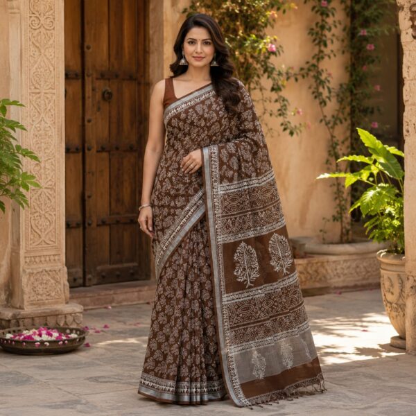 handblock linen saree