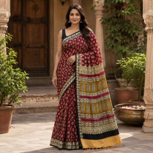handblock linen saree