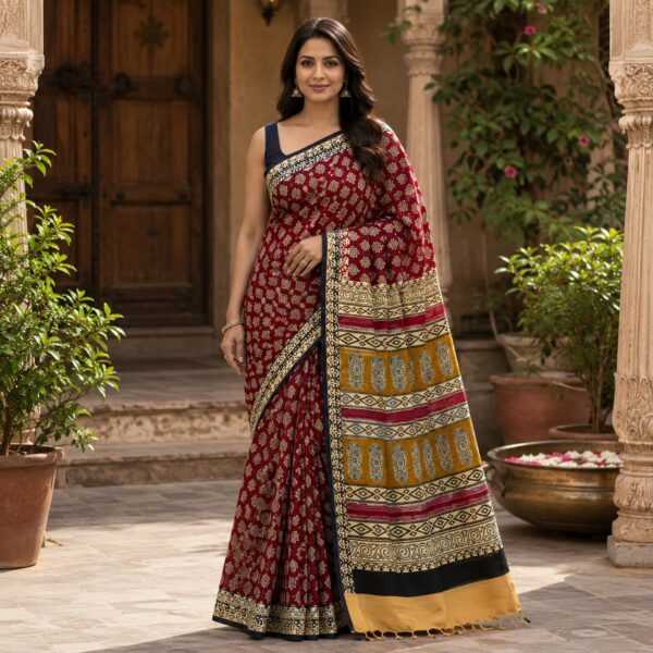 handblock linen saree handblock linen saree