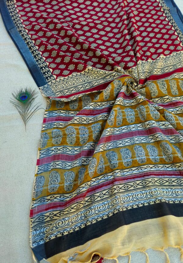 handblock linen saree handblock linen saree
