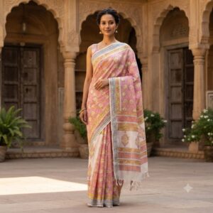 handblock linen saree