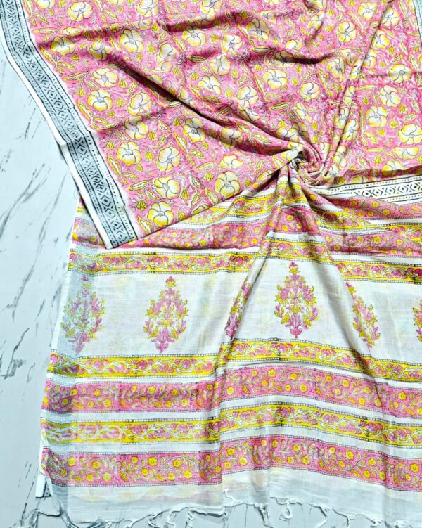 handblock linen saree
