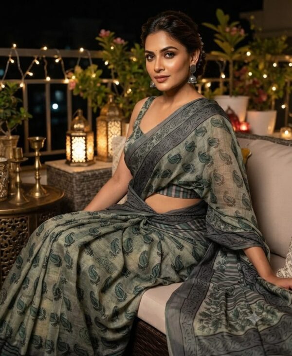 handblock print modal saree