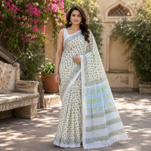 NEW ARRIVALS handblock linen saree