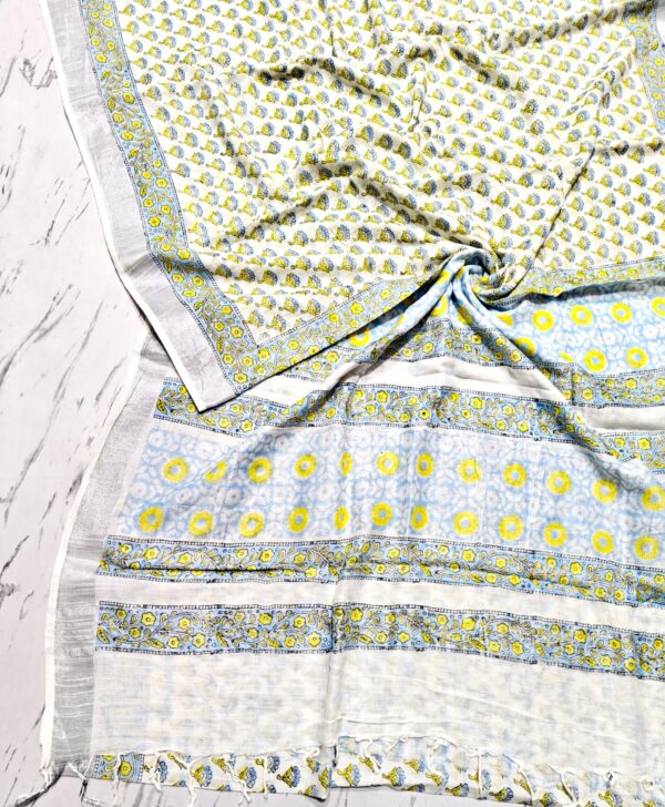 handblock linen saree