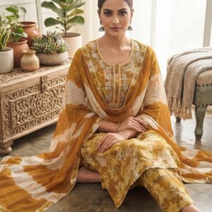 NEW ARRIVALS handblock print with chiffon dupatta