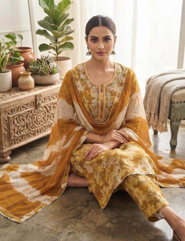 handblock print with chiffon dupatta