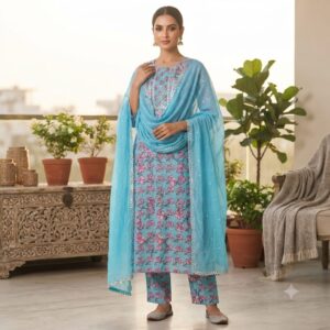 NEW ARRIVALS handblock print with chiffon dupatta