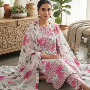 NEW ARRIVALS handblock print with chiffon dupatta