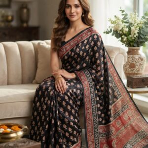 handblock print modal saree