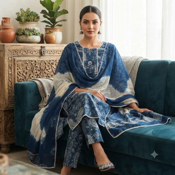 handblock print with chiffon dupatta