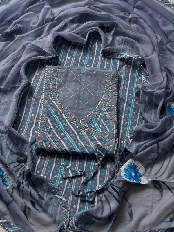 handblock print with chiffon dupatta