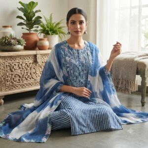 NEW ARRIVALS handblock print with chiffon dupatta