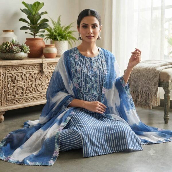 handblock print with chiffon dupatta