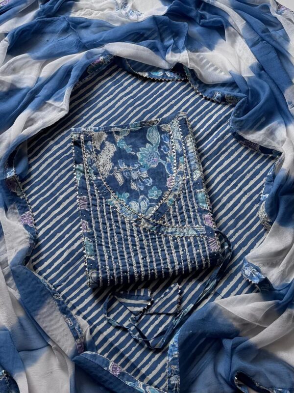 handblock print with chiffon dupatta