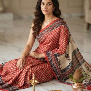 handblock print modal saree