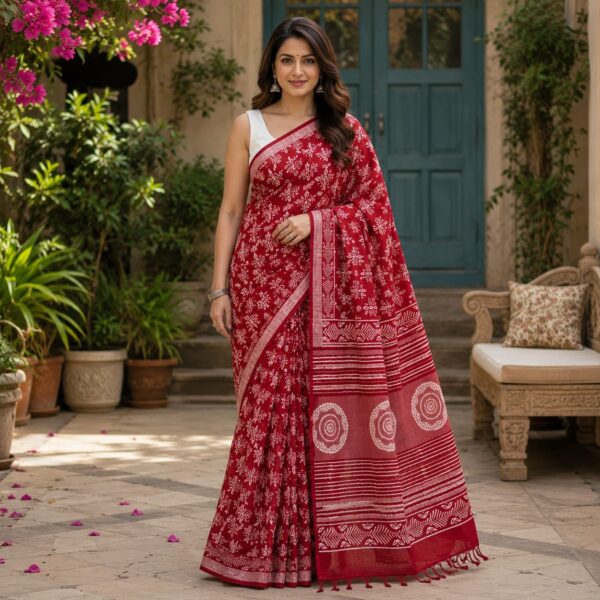 handblock linen saree