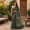 handblock linen saree