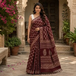 handblock linen saree