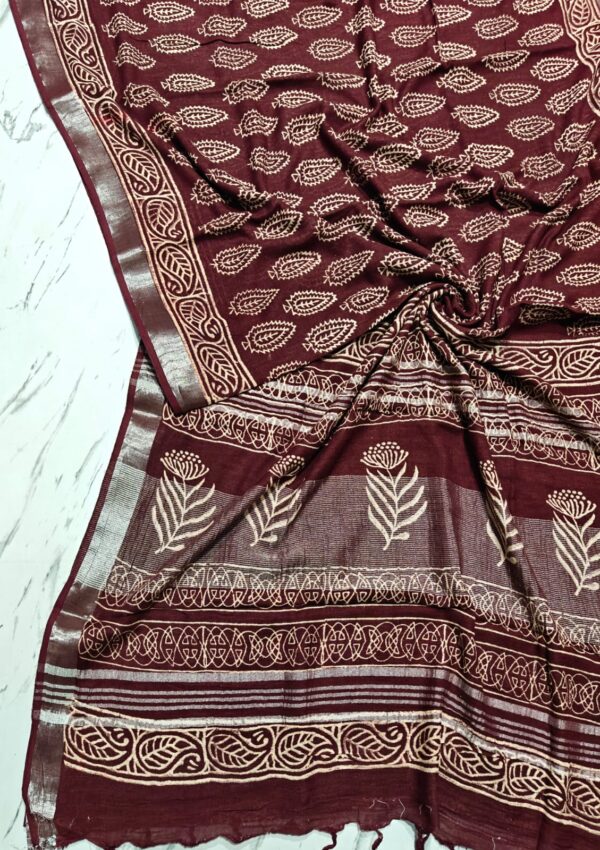 handblock linen saree