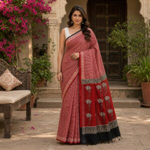 handblock linen saree