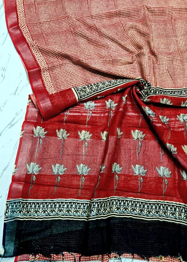 handblock linen saree